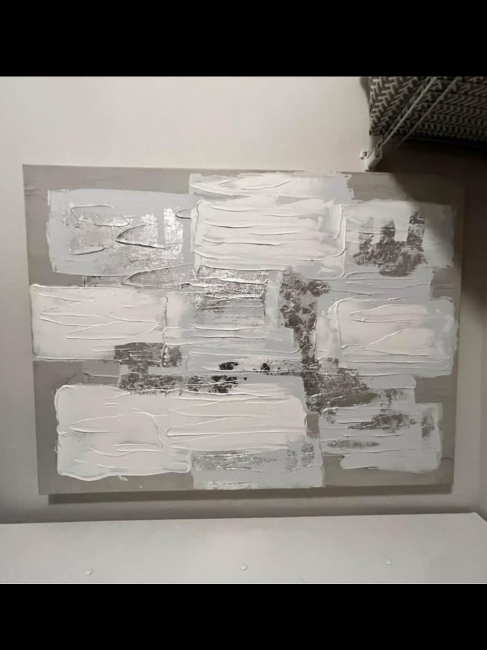 Abstract White and Silver Textured Canvas Wall Art - Home Art